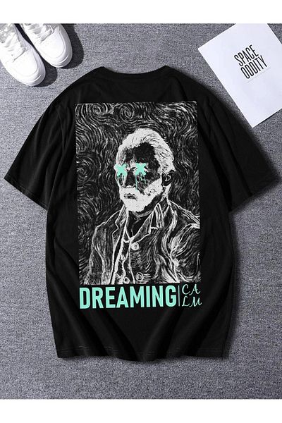 VBSVİBES Unisex Oversize Dreaming Printed Black T-shirt