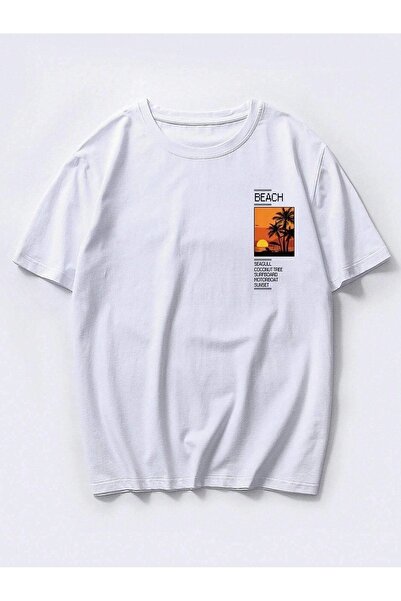 VBSVİBES Унісекс біла оверсайз пляжна футболка з принтом логотипу
