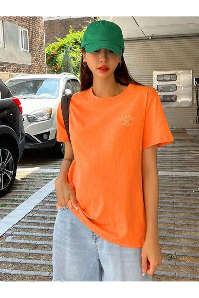 DUBU BUTİK Sunshine 1982 Suprem Orange Оверсайз Tisort Оверсайз Tisort Горловина екіпажу