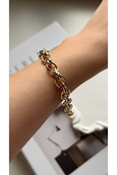 Soles 14 ayar altın rengi halo Çelik bileklik