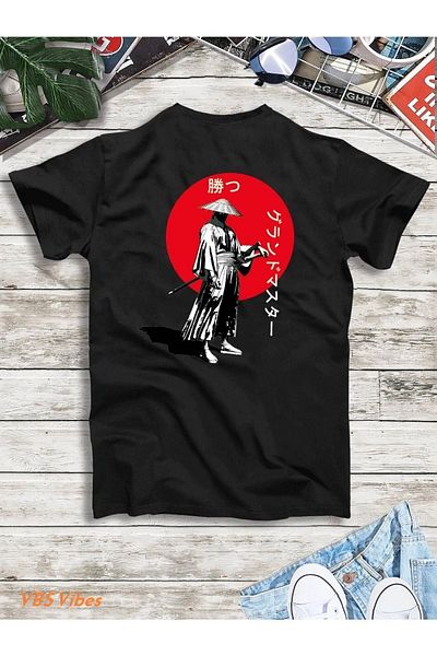 VBSVİBES Unisex Oversize Samurai Printed Black T-shirt
