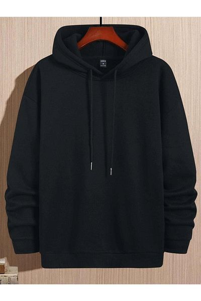DUBU BUTİK Φούτερ με κουκούλα με κουκούλα Essential Unisex Μαύρο Oversize