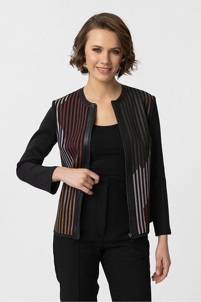 Deriderim Red Black Lona Women's Genuine Leather Jacket with Leather Print on Tulle
