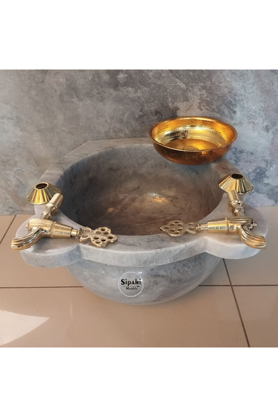 SİPAHİMARBLE Gri Mermer Hamam Konsept Set Altın
