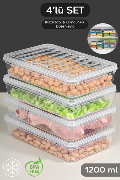 Meleni Home 4-Piece Microwave Compatible Storage Container with Transparent Lid - Organizer Organizer Food Storage Container 4X1200Ml