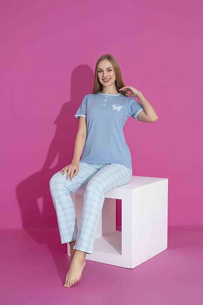 RAPAPA Set pijamale de vară cu nasturi din bumbac pieptănat Lycra pentru femei 2970M