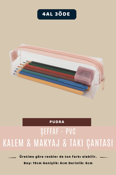 PYCOS COSMETICS PC01 Çok Amaçlı Şeffaf-Fermuarlı-Pvc Kalemlik, Makyaj, Takı, Seyahat, Plaj Çantası