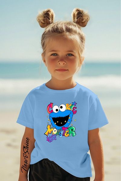 New Shine 1 tricou este un cadou pentru achiziții de 6 și mai sus în coș - Tricou supradimensionat pentru copii cu imprimeu Cookie Monster