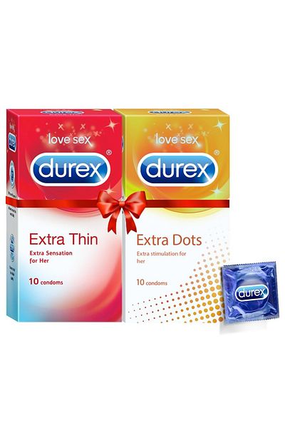 Durex Pleasure Packs (Condoms - 10 Count ( Extra Thin) & 10 Count (Extra Dots))
