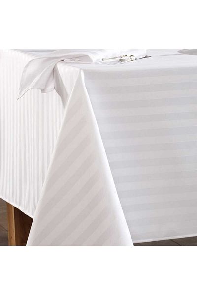 Kotonia Home Fata De Masa - 150x150 Cm, Damasc, 100% Bumbac, Latime Dungi 1 Cm, Alb