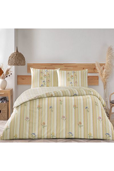 Taç Double bed linen 100% cotton ranforce with stripes and pastel flowers. Taç, Carlise