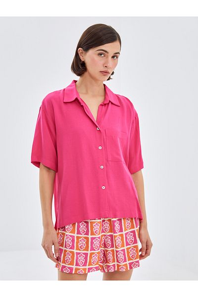 LC Waikiki Plain Short Sleeve Linen Blended Women's Shirt