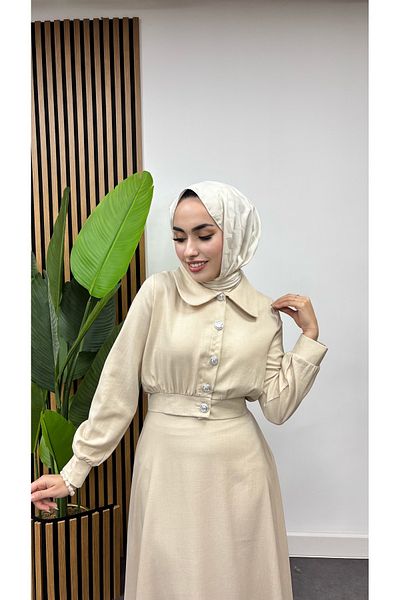 FREEMİH TEKSTİL Zümra Διπλό Κρέμα Κοστούμι Hijab με Φούστα