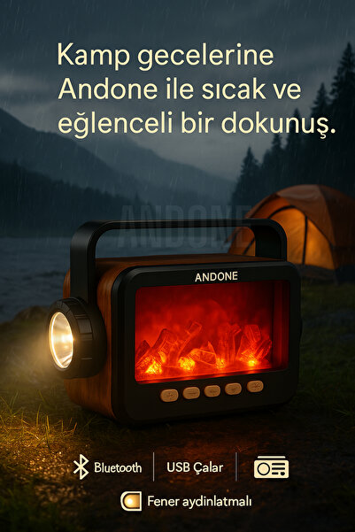 Şık Tasarımlı Güneş Enerjili Şömine Görünümlü Nostaljik Ahşap Desenli Bluetoothlu Radyo Ve Mp3 Çalar