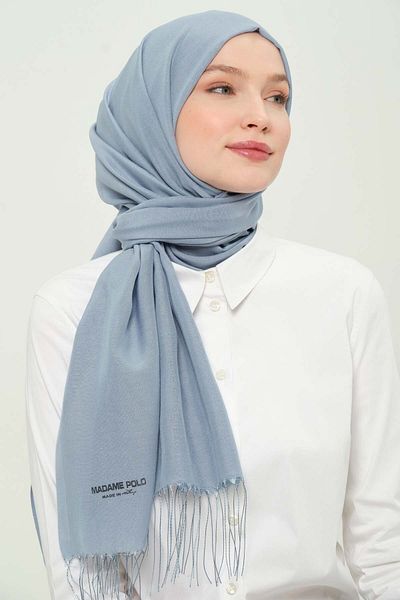 Madame Polo Viscone Thin Summer Shawl Light Blue Viscose Wrinkle-Free Daily Shawl 75X180 cm