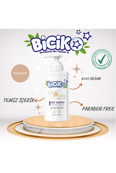 Biciko %100 Doğal Organik Vegan Saç Vücut ve Konak Önleyici Bebek Şampuanı 340ml