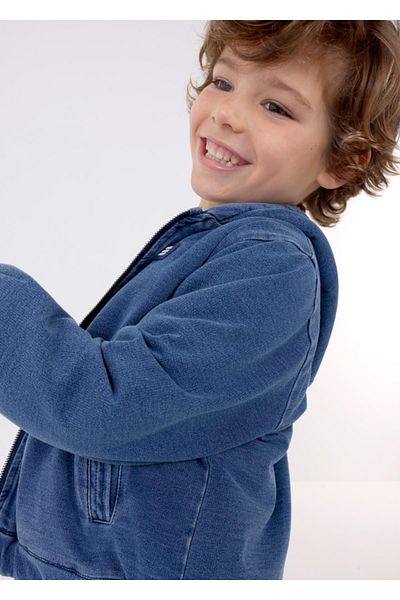MAYORAL Knitted Denim Hooded Boy Sweatshirt with Plush Inside