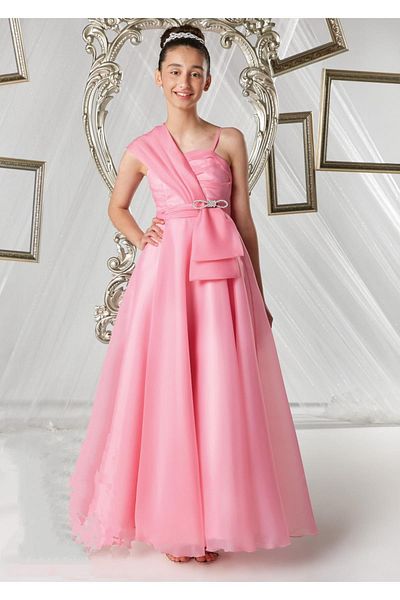 meneviş Girl's Long Evening Dress with Bow_mnvs0771