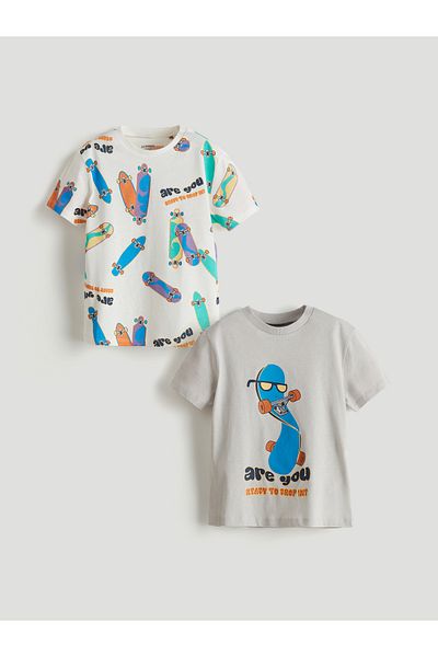 LC Waikiki Crew Neck Printed Boys' T-Shirt Pack of 2