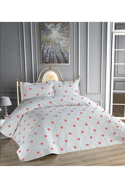 ZESA HOME Heart Printed Microfiber Ultrasonic Quilted Double Bed Cover