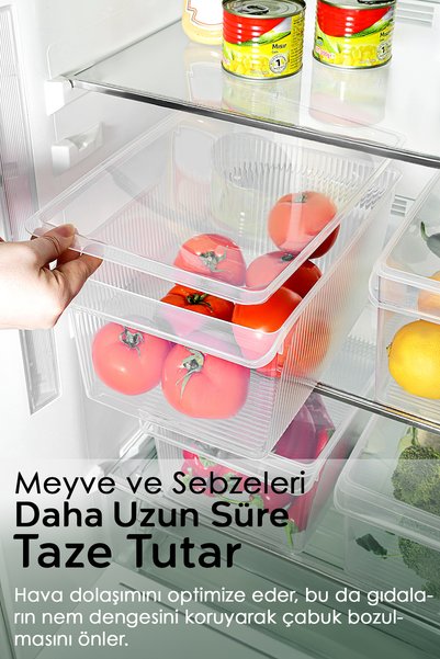 Meleni Home 2 Adet Kapaklı Dolap İçi Buzdolabı Düzenleyici - Organizer Sepet Meyve Sebze Saklama Kabı 8 Lt