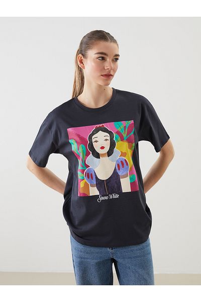 LC Waikiki Tricou de damă cu decolteu rotund din bumbac cu imprimeu prințesă