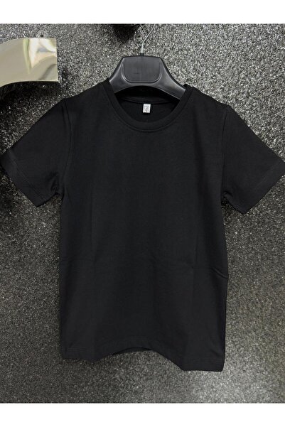 SENİOR Boy's Black Half Sleeve Combed Plain T-shirt