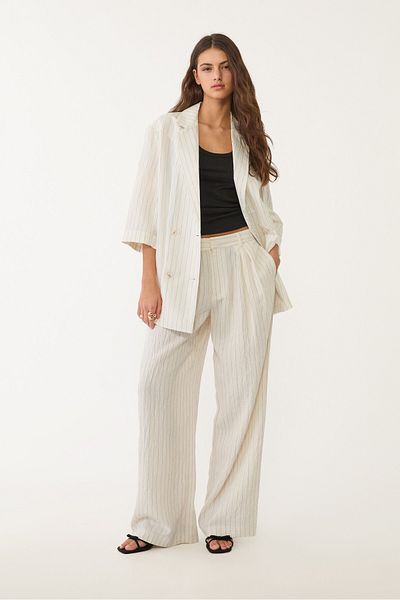 Stradivarius Striped flowing linen blend creased trousers