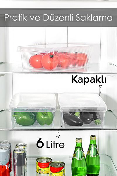 Meleni Home 3 Pieces of Covered Cabinet Refrigerator Organizer - Fruit Vegetable Storage Container Refrigerator Organizer 6 Lt