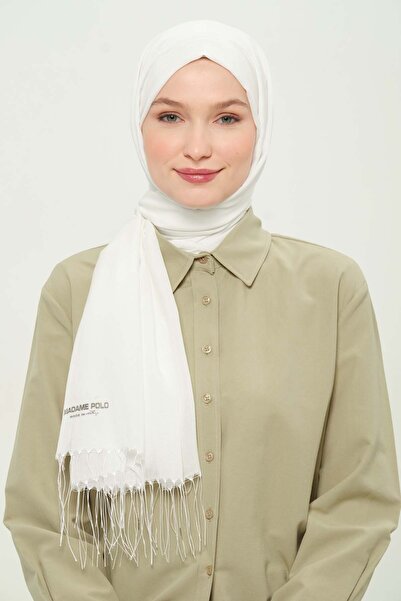 Madame Polo Viscose Thin Shawl Off-White Viscose Wrinkle-Free Casual Shawl 75X180 cm