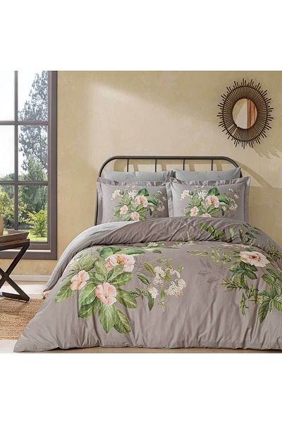 Taç 6-piece satin double bed linen, TaçDELUX Digital, Lunin Grey