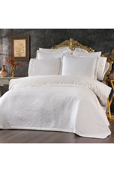 Solinas Collection Soldi Fiori Krem Çift Kişilik Yatak Örtüsü Ve Dantelli Nevresim Takımı
