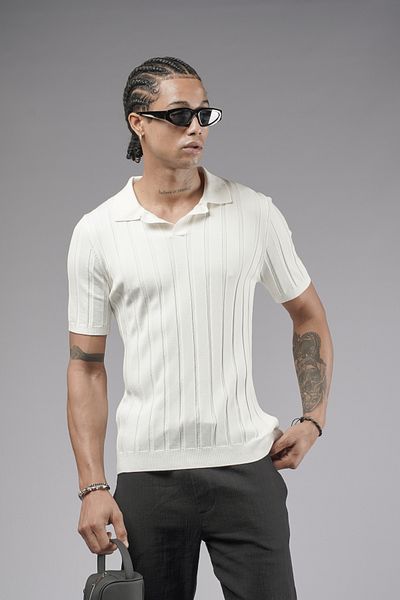 Butik TREND BIZ Πλεκτό μπλουζάκι Polo Neck Regular Fit με κοντό μανίκι