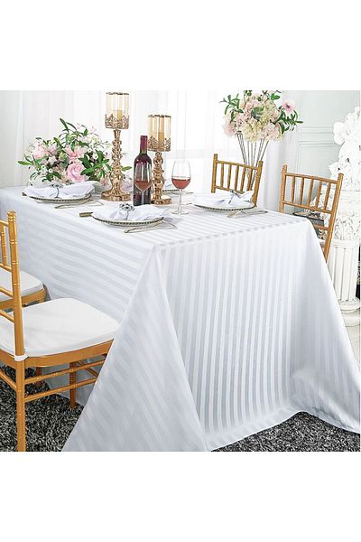 Kotonia Home Fata De Masa - 150x150 Cm, Damasc, 100% Bumbac, Latime Dungi 1 Cm, Alb