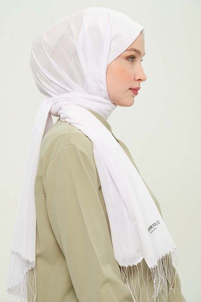 Madame Polo Viscone Thin Summer Shawl Optical White Viscose Wrinkle-Free Daily Shawl 75X180 cm
