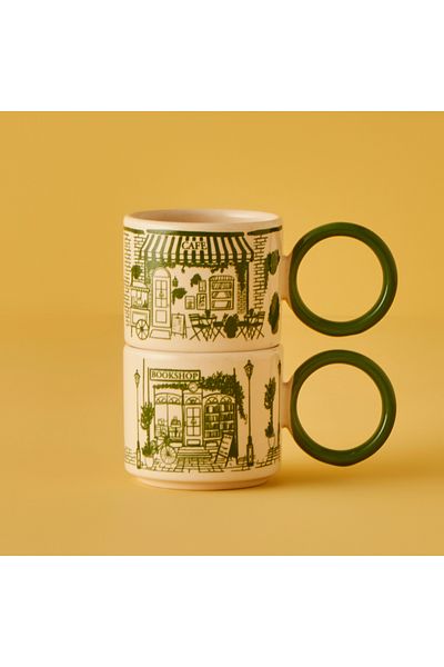 Bella Maison Set of 2 Coffee Cups Scene Green (270 Cc)