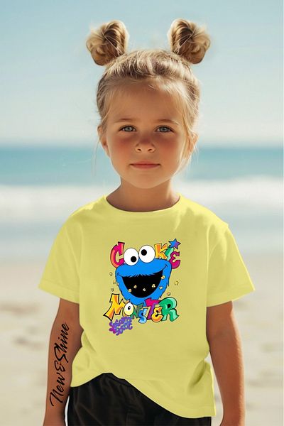 New Shine 1 tricou este un cadou pentru achiziții de 6 și mai sus în coș - Tricou supradimensionat pentru copii cu imprimeu Cookie Monster