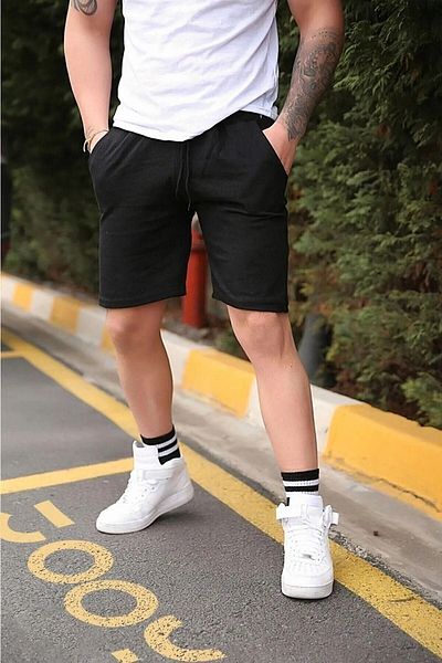 DUBU BUTİK 2-Piece Plain Combed Cotton Short Shorts Black and Gray Combed Cotton Corded Fit Pocket