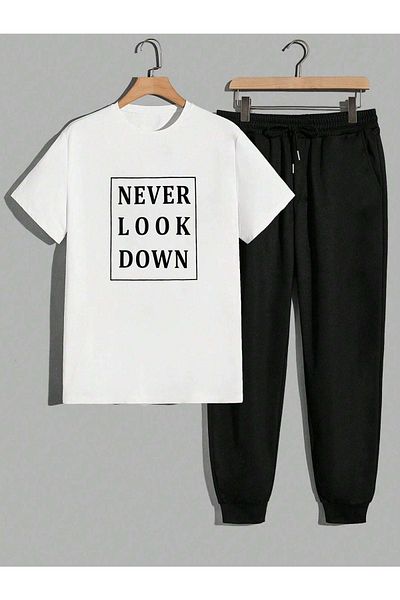 DUBU BUTİK White T-Shirt, Black Sweatpants, Joggers and Oversize Cyclist Neighbor Set