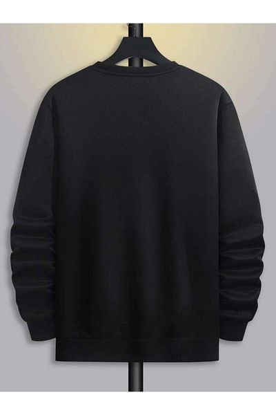 DUBU BUTİK Unisex Oversize Paris Line Print Crew Neck Μαύρο φούτερ