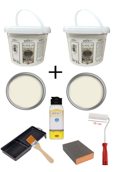 GLANCE Artdeco Multi Surface 1 X2 Kg Dantel Beyaz Akrilik Boya Rulo ve Fırça Tavası Parlak Vernik Set