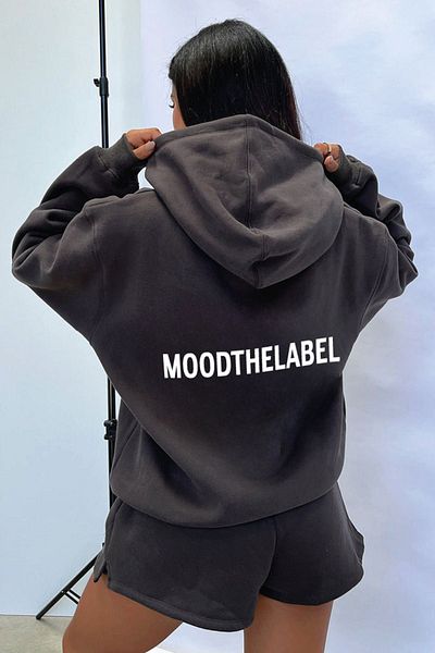 DUBU BUTİK Φούτερ Mood The Label - Smoked Printed Oversize Χοντρή χειμερινή κουκούλα