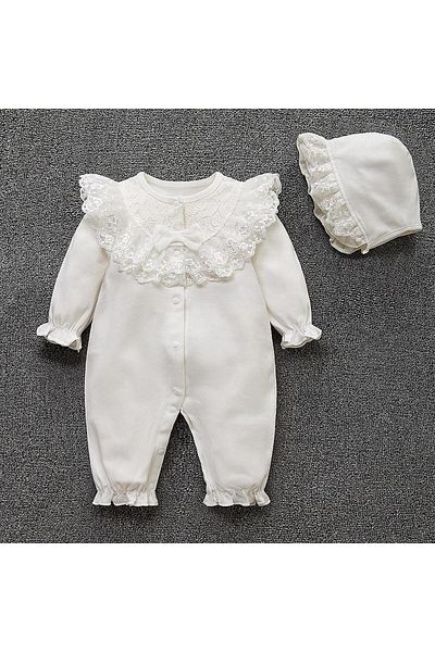 nannie Mona White Jumpsuit For Girls - 3-6 Months