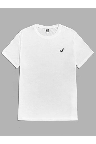 DUBU BUTİK Bird Minimal 2-Piece Multi Combination T-shirt - Gray White Printed Oversize Crew Neck