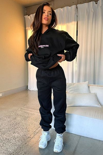 DUBU BUTİK So Fetch Series 7 Black Oversize Σετ φόρμας με κουκούλα - Φούτερ Jogger Printed