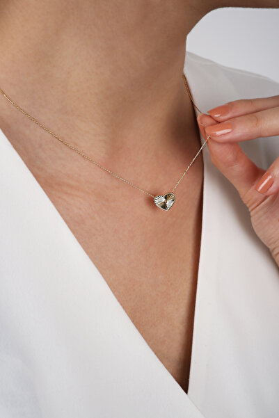 DİAMİNE PIRLANTA 14 Ayar Altın Forse Zincir Kalemli Kalp Kolye