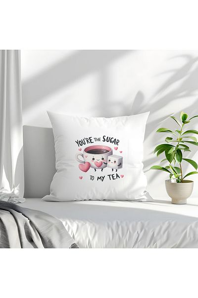 qoeuyl boutique You Are the Sugar to My Tea Printed Spouse Lover Romantic Gift Fiber Satin Decorative Pillow
