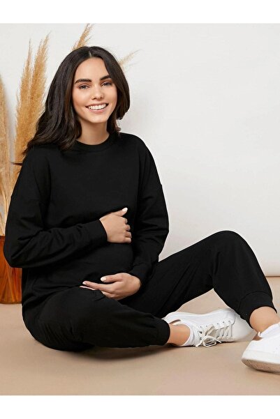 DUBU BUTİK Set de trening de bază uni Hanorac Jogger - Negru Oversize Crew De...