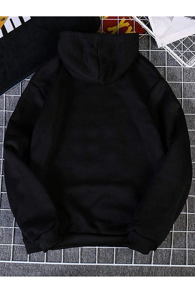 DUBU BUTİK Hand Heart Sweatshirt - Black Printed Oversize Hoodie