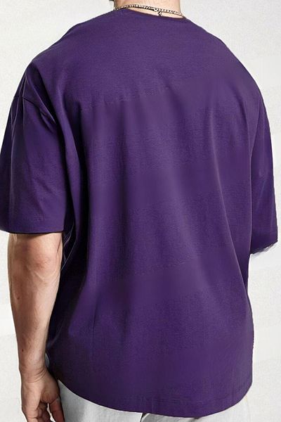DUBU BUTİK Μπλουζάκι Free Life Oversize Purple Printed - Μπλουζάκι με κοντό μανίκι με λαιμόκοψη